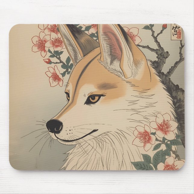 Kitsune & cherry blossom mouse pad (Front)