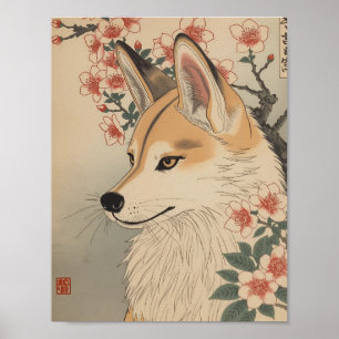 Kitsune & cherry blossom poster