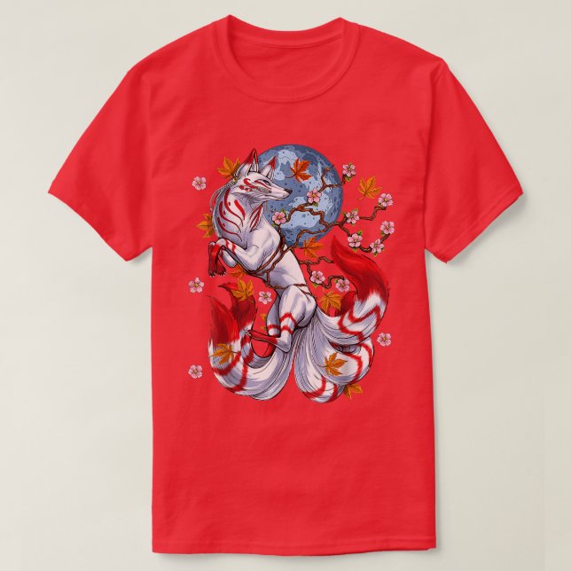 Kitsune Fos Japanese Nine Tailed Fos Cherrys Bloss T-Shirt (Design Front)