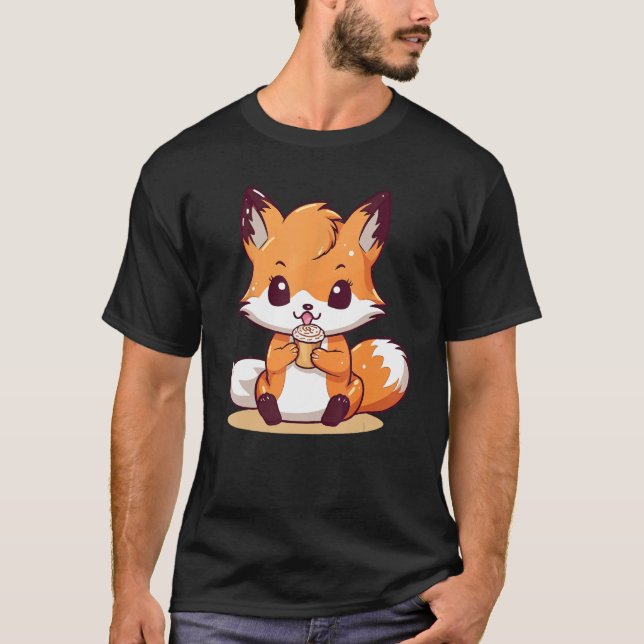 Kitsune Fox and Cupcake Cute  Design 1 T-Shirt (Front)