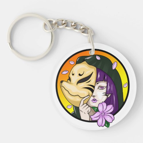 Kitsune Fox Mask Girl Keychain