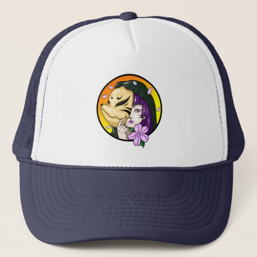 Kitsune Fox Mask Girl Trucker Hat
