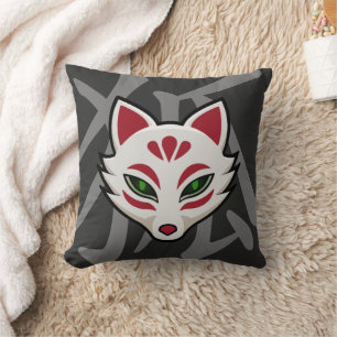 KITSUNE Fox Mask- Street Art Throw Pillow