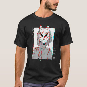 Kitsune Fox Mask Vaporwave Glitch Japan Style T-Shirt
