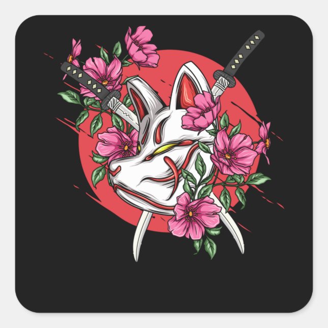 Kitsune Japan Mask Square Sticker (Front)