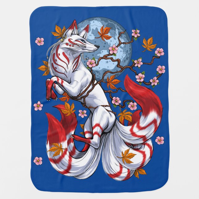 Kitsune Japanese Fox Baby Blanket (Front)