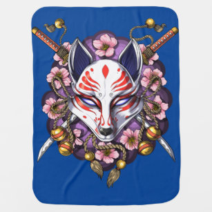 Kitsune Japanese Fox Mask Baby Blanket