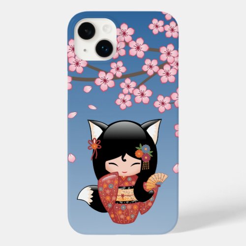 Kitsune Kokeshi Doll _ Black Fox Geisha Girl Case_Mate iPhone 14 Plus Case