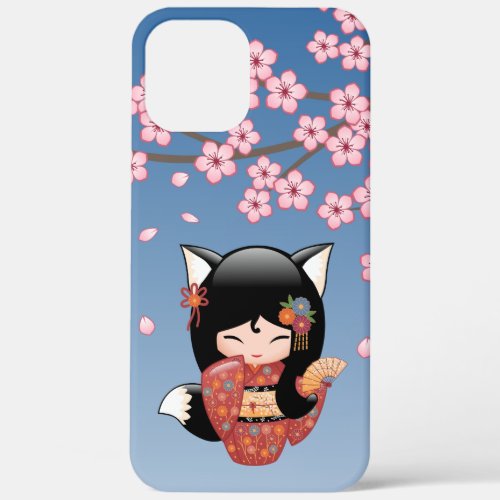 Kitsune Kokeshi Doll _ Black Fox Geisha Girl iPhone 12 Pro Max Case