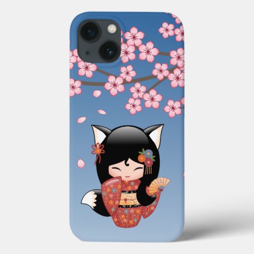 Kitsune Kokeshi Doll _ Black Fox Geisha Girl iPhone 13 Case