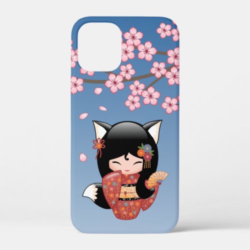 Kitsune Kokeshi Doll _ Black Fox Geisha Girl iPhone 12 Mini Case