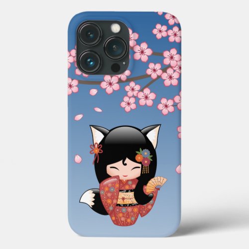 Kitsune Kokeshi Doll _ Black Fox Geisha Girl iPhone 13 Pro Case