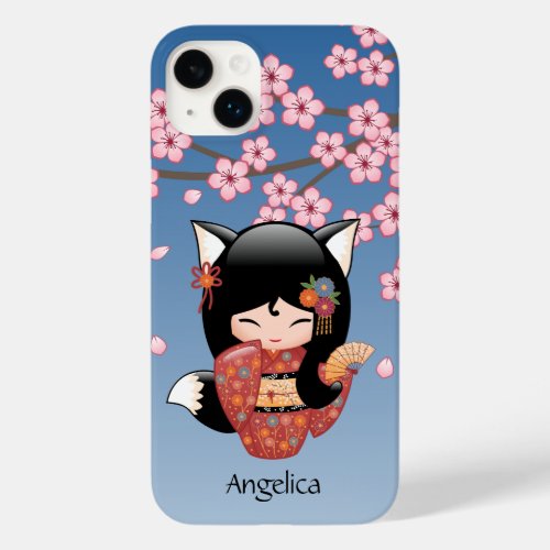 Kitsune Kokeshi Doll _ Black Fox Geisha Girl Case_Mate iPhone 14 Plus Case