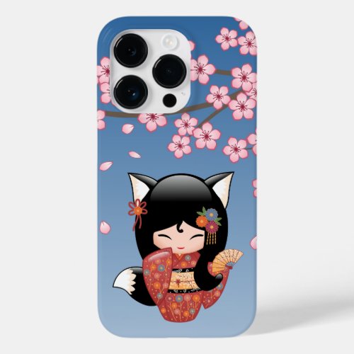 Kitsune Kokeshi Doll _ Black Fox Geisha Girl Case_Mate iPhone 14 Pro Case