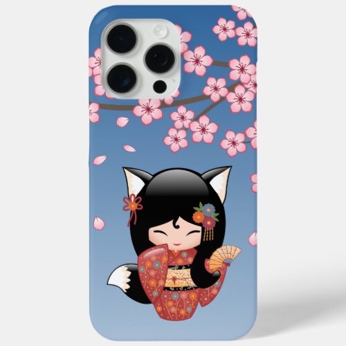 Kitsune Kokeshi Doll _ Black Fox Geisha Girl iPhone 15 Pro Max Case