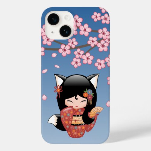 Kitsune Kokeshi Doll _ Black Fox Geisha Girl Case_Mate iPhone 14 Case