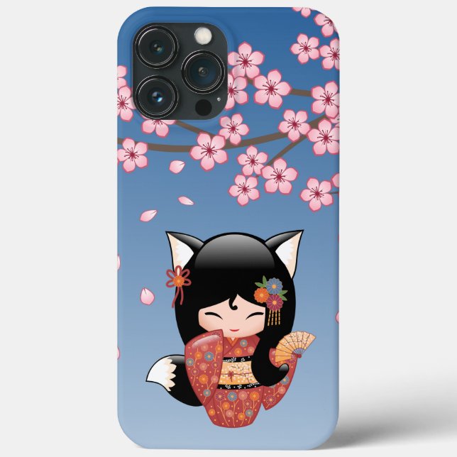 Kitsune Kokeshi Doll - Black Fox Geisha Girl Case-Mate iPhone Case (Back)