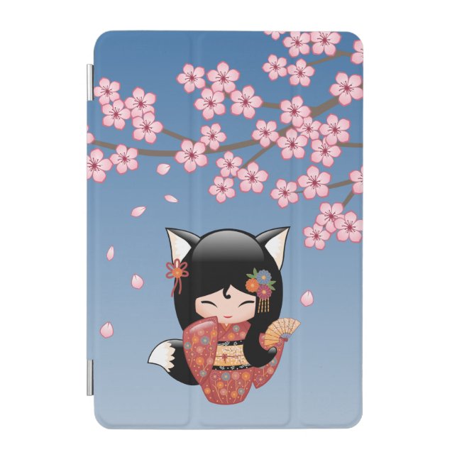 Kitsune Kokeshi Doll - Black Fox Geisha Girl iPad Mini Cover (Front)