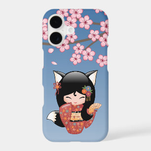 Kitsune Kokeshi Doll - Black Fox Geisha Girl iPhone 17 Case