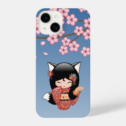 Kitsune Kokeshi Doll _ Black Fox Geisha Girl iPhone 14 Case