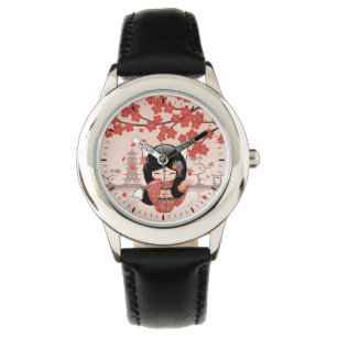 Kitsune Kokeshi Doll - Black Fox Geisha Girl Watch