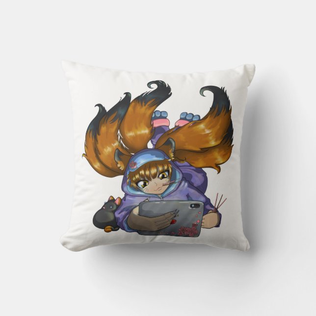 Kitsune Life Throw Pillow (Front)