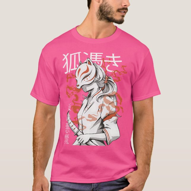 Kitsune Mask Kawaii Japanese Anime Girl With Fox M T-Shirt (Front)