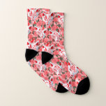 Kitsune Masks And Blooming Camellia On Pink Socks at Zazzle