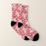 Kitsune masks and blooming camellia on pink socks