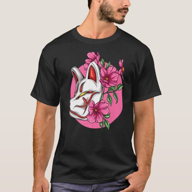 Kitsune Nine Tailed Fox Sakura Cherry Blossom Flow T-Shirt (Front)