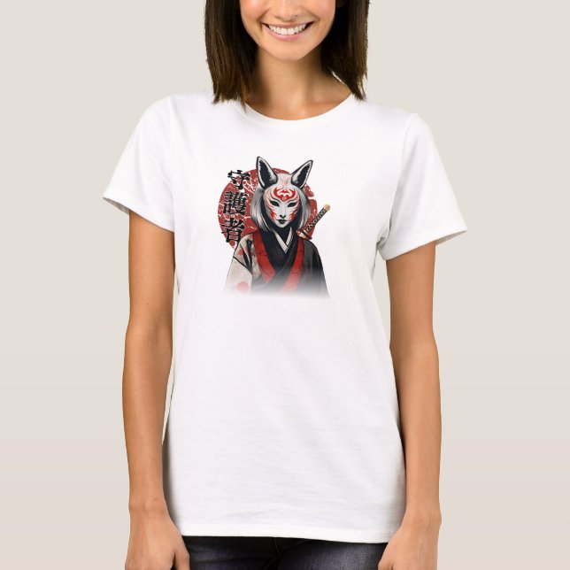Kitsune Samurai Guardian – Japanese Fox Warrior T-Shirt (Front)