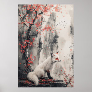 Kitsune Spirit – Japanese Fox in Blossom Forest Poster