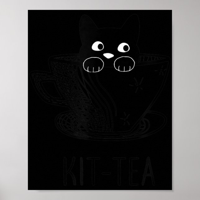 KitTea Cat Lover Cute And Fun Black Cat  Poster (Front)