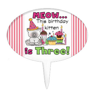 Kitten 3rd Birthday Cake Topper