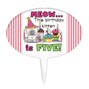 Kitten 5th Birthday Cake Topper