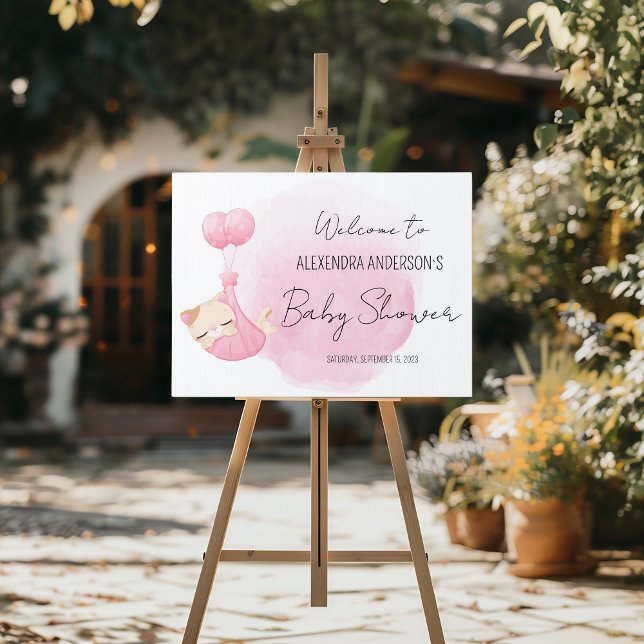 Kitten and Balloon Theme Girl Baby Shower Welcome Sign (Kitten and Balloon Theme Girl Baby Shower Welcome Sign)