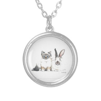 Kitten and Bunny Silver Plated Necklace