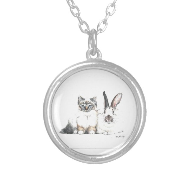 Kitten and Bunny Silver Plated Necklace (Front)