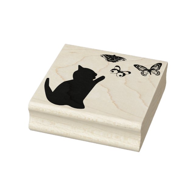 Kitten and Butterflies Rubber Stamp (Stamp)