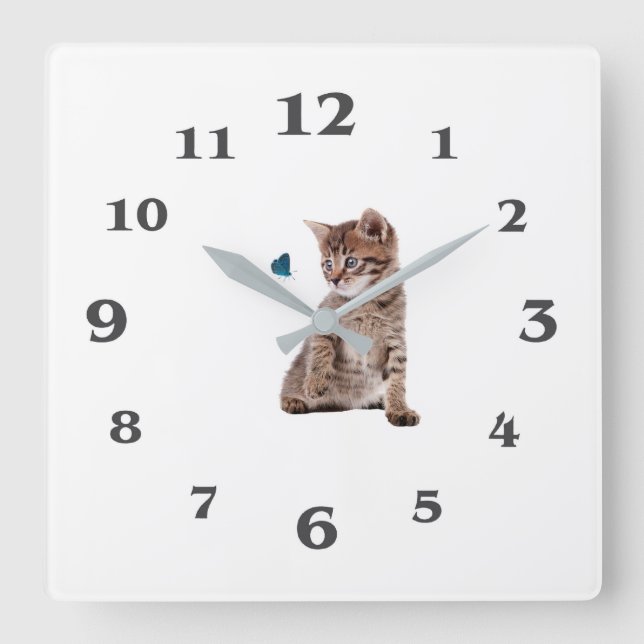 Kitten and Butterfly image for Square-Wall-Clock Square Wall Clock (Front)