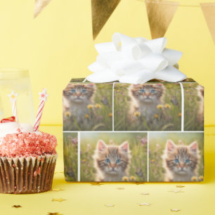 Kitten and Butterfly In Meadow Wrapping Paper