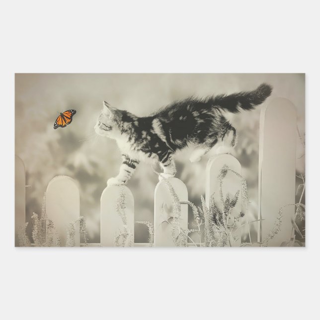 Kitten and Butterfly Rectangular Sticker (Front)