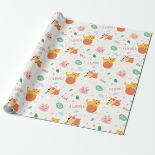 Kitten and Corgi Puppy Wrapping Paper