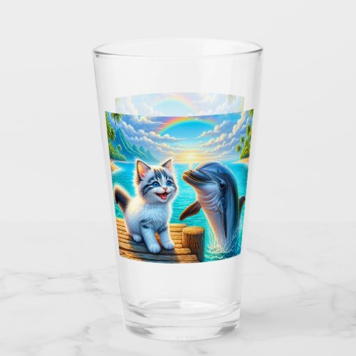 Kitten and Dolphin on a Tropical Island Glass