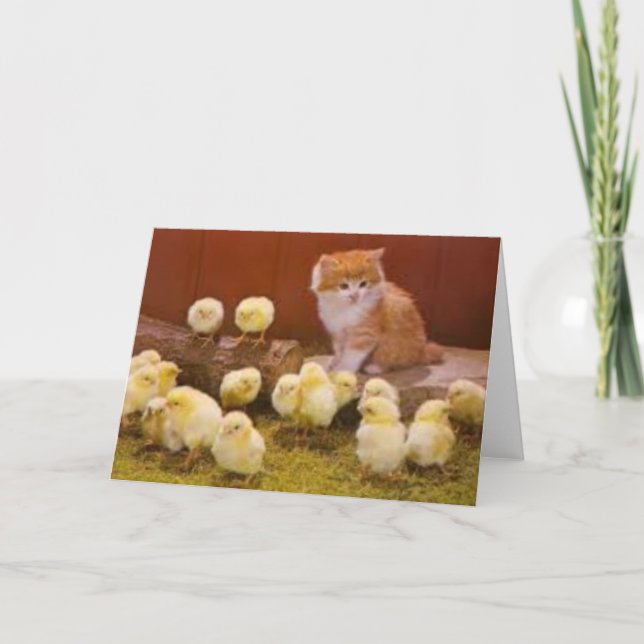 Kitten and Easter Chicks Holiday Card (Front)