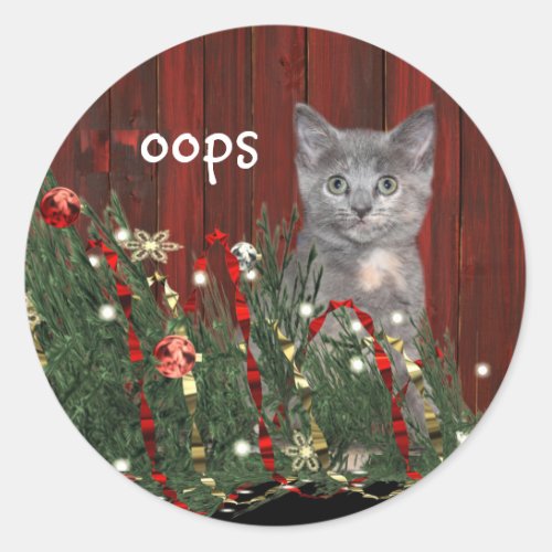 Kitten and fallen Christmas tree Classic Round Sticker