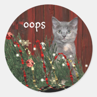 Kitten and fallen Christmas tree Classic Round Sticker