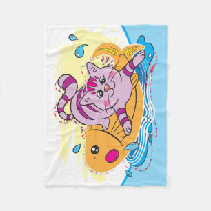 Kitten And Fish Fleece Blanket