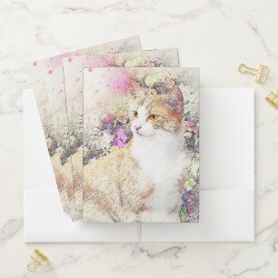 Kitten and Flowers Pocket Folder