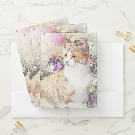 Kitten And Flowers Pocket Folder